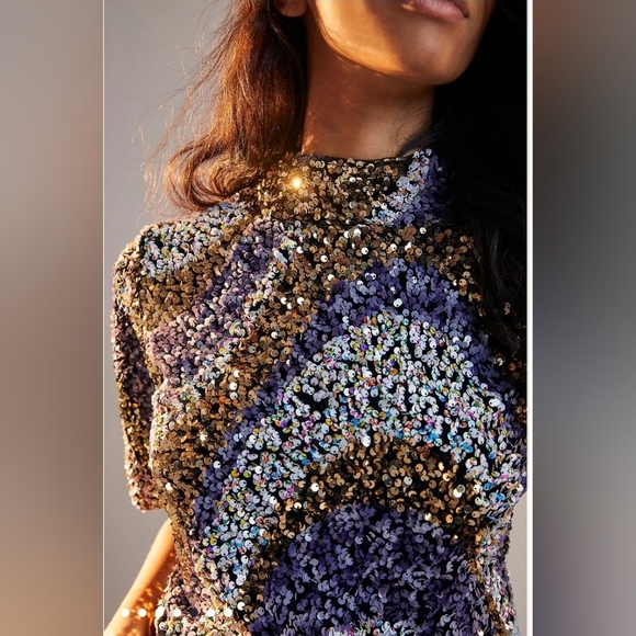 ANTHROPOLOGIE Sequin Top by Maeve/ Maribella Mock Neck design extra small - Picture 6 of 17